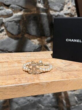 Chanel 2022 Faux Pearl Crystal CC Bracelet